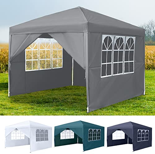 YRHome Pavillon Faltbar Pop Up Faltpavillon Pavillon 3x3m Wasserdicht Winterfest Stabil UV-Schutz Gartenpavillon mit 4 Seitenteilen und Fenstern Gartenzelt Partyzelt Höhe bis 2.6m, Grau
