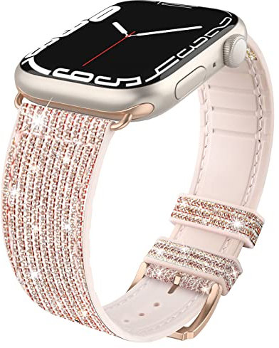 Tuocal Bling Armband Kompatibel mit Apple Watch Glitzerarmband 38mm 40mm 41mm 42mm(Series 10), Glitzer Weiches Silikon Ersatzarmband mit iWatch Armband Series 10 9 8 7 6 5 4 3 2 1 SE Damen, Roségold