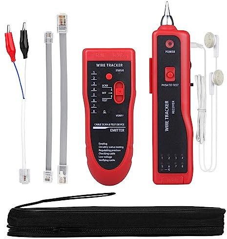 MOOCCI Cable Tracer Ethernet Network Cable Tester RJ45 RJ11 - Wire Toner Tracker CAT5 CAT6 Continuity Tester - Tone Generator and Probe Kit Telephone Line Circuit Finder Locator Detector Tool - Red