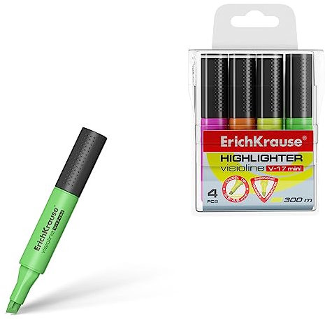 Erich Krause Textmarker V-17 Mini Neon 4er Set - Leuchtstifte zum Schreiben und Markieren - Filzstift Marker für Uni Schule Büro schnelltrocknend