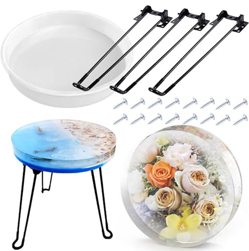 Attuslla Grandi Stampi per Resina,3 Gambe Tornanti per Tavolo,Stampo rotondo in resina epossidica in silicone per tavolo da fiume, orologio, artigianato fai da te, tagliere, decorazione da scrivania