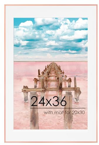 24x36 Metal Picture Frame For Wall With Mat For 20x30, 24''x36'' Aluminum Photo Frames With Tempered Glass For Home Decor, Minimalist Modern Poster Frame Horizontal And Vertical Formats, Rose Gold