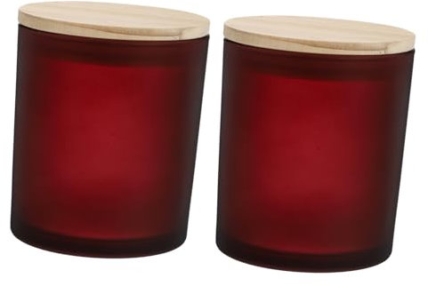 Cabilock 2 Piezas Taza De Vela Frascos De Vidrio Ámbar Vaso De Velas con Tapa De Madera Vaso De Chupito con Tapa Vela Calentadora De Alimentos Vitral Vistoso Botella De Agua Fiesta De Cena