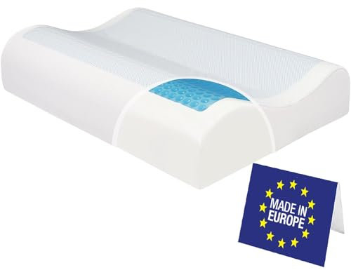 SLEEP COMFY Premium Gel Memory Foam Seitenschläferkissen Gel Kühlendes Kopfkissen mit Bezug, Nackenkissen, Nackenstützkissen, Orthopädisches Kissen für Seitenschläfer, Rückenschläfer, 60x40x14/12cm