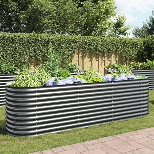 ShGaxin Garten-Hochbeet 320x80x81 cm Verzinkter Stahl Grau, Palettenrahmen, Hochteich, Gemüsebeet, Kräuterregal Balkon, Blumenbeet, Kräuterspirale, Tomatenbeet, Pflanzhochbeet - 45522