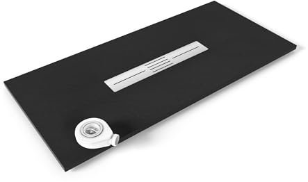 Moments of Glass SMC Duschwanne LUMIA 70x150 cm Schwarz RAL7021 extra flache robuste Duschtasse aus langlebigem SMC, ANTI-Rutsch-Oberfläche in Schieferoptik inkl. Ablaufgarnitur und Edelstahl Deckel