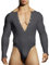 Doomiva Herren Langarm Body Eng Strech Bodysuit High Cut Stringbody Einfarbig Tanzbody Unterhemd Mann Top Schwarz Oberteile Grau XL