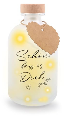 LED Flaschenlicht mit Spruch,Schön,DASS es Dich gibt,Beleuchtete Dekoflasche mit Korkstopfen Flaschen Lichterketten Geschenkanhänger Geschenke,Dekolicht,LED Deko für Geburtstag Hochzeit Weihnachten