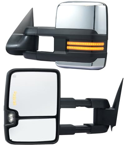 VEVOR Specchietti da Traino, Coppia Sinistra e Destra, per Chevrolet Silverado (2003-2007)/GMC/Cadillac, Riscaldato Elettrico Sbrinamentocon, Luce Segnalazione, Controllo Manuale Pieghevole, Argento