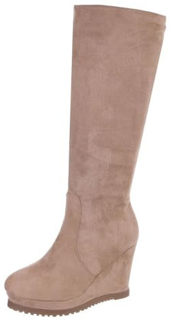 Ital Design Damenschuhe Stiefel High-Heel Stiefel, 0-598-, Textil, Hellbraun, Gr. 41