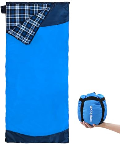 WKFAMOUT Ultralight Schlafsack Flanell Deckenschlafsack Erwachsene Kleines Packmaß Sommer Winter Schlafsäcke Maschinenwaschbarer für Camping Reise Wandern Garten Reise Blau