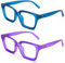 Amorays Occhiali da Lettura Oversize Square Frame Vintage con Anti Luce Blu Lenti Cerniera a Molla Occhiali Presbiopia Lettori per Donna Uomo 6561NEW(Blu&Viola，+2.50)