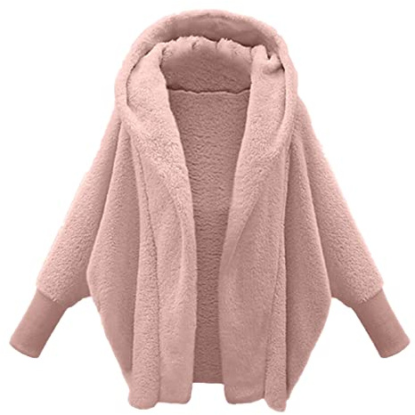 Uwdiohq Donna Inverno Manica Lunga Solid Fuzzy Fleece Aperto Anteriore Con Cappuccio Cardigan Giacca Cappotti Capispalla Con Tasca Maglie Invernali Lunghe Giubbotto Di Jeans Corto Donna