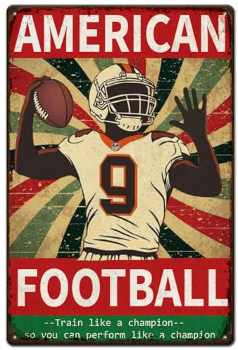 SUPERDANT Metall Blechschild American Football Rugby Spieler Vintage Fußball Spieler Muster Vintage Deko Schilder Für Outdoor Retro Deko Cafés Bars Pub Wanddekoration Plakette Schild