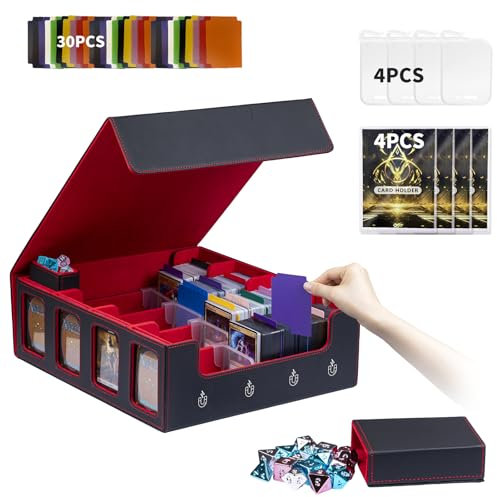 Pluscraft Card Storage Box 3200+ MTG Commander Deck Box TCG Deck Case with Display Windows Dice Tray,Card Organizer 30 Colorful Dividers& 4 Supporters& 4 Toploaders