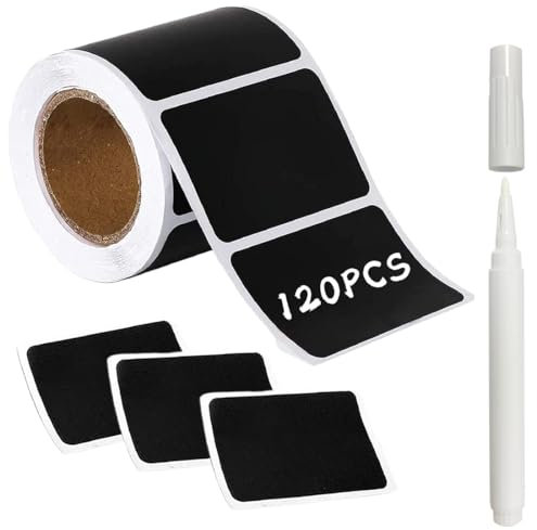 120 Pcs Beschriften Etiketten, Multifunktionales selbstklebendes Etikett, Tafel-Aufkleber, wasserdichte Etiketten selbstklebend mit Stift, Küchen Klebeetiketten Partner, 3.5x5.5cm (Rechteckig)