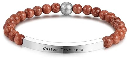 MeMeDIY Personalisierte Armbänder für Damen Stretch Armband aus Naturstein mit Edelstahlschild mit Eingraviertem Namen und Inspirierender Botschaft 7,5 Armband mit Perlen für Frauen (Stil 08)