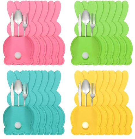 16 Stück Besteckhalter Ostern Hase Filz, Osterhasen Bestecktasche Besteckbeutel Tischdekoration, Ostern Kaninchen Messer Gabeln Löffel Geschirr Besteck Taschen Für Frühlings Oster Party (Stil B)