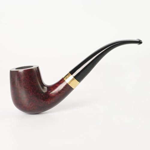 MUXIANG Smooth Dark Red Brair Pipe with Decorative Metal Ring AA0522A
