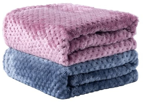 SLSON 2 couvertures pour Chiens et Chats, Couverture Douce pour Animaux de Compagnie Double Couche pour canapé, lit, Voiture, Voyage. Lavable en Machine. (Bleu foncé et Couleur Violette)