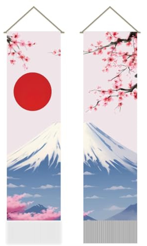 AHANDMAKER Lot de 2 tapisseries orientales asiatiques en fleurs de cerisier et mont Fuji, paysage japonais, tapisserie culturelle à suspendre pour chambre à coucher, salon, décoration d'intérieur