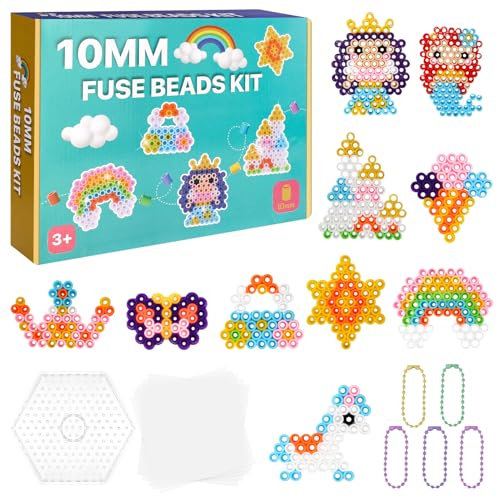 Luziyun 10MM Bügelperlen Set 1000 Stück mit Prinzessin&Schloss Motiven,10 Farben inkl.Steckplatte Kreativset für Kinder ab 3 Jahren mit Bügelpapier,ideal für Märchen-Bastelprojekte,Geburtstagsgeschenk