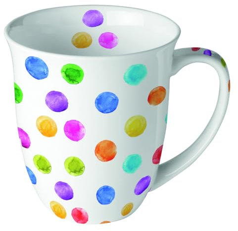 Ambiente Teetasse Kaffeetasse Becher Mug 0,4l bunte Tupfen Farbklekse in kräftigen Farben Fine Bone China Porzellan Ganzjahresmotiv