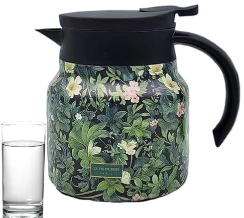 zwxqe Thermal Tea Pots, Retro Floral Pattern Coffee, Beverage Dispenser, 33.8 Oz Carafes with Infuser and Strainer, 7.01x4.65 Inches Keeps Hot, Cold Coffee, Tea, and Water