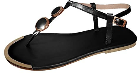 Sandali da donna estivi piatti – infradito bohemia infradito open toe pantofole eleganti comode da spiaggia antiscivolo sandali da spiaggia elastici scarpe da spiaggia leggere estive, Nero , 43 EU