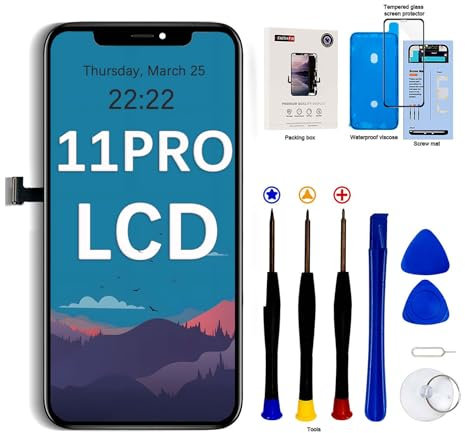 EFaith - Pantalla para iPhone 11 Pro 5,8 LCD Full HD Pantalla de repuesto 3D Táctil Digitalizador con Kit de reparación completo + Protector de pantalla + Adhesivo impermeable Modelo A2160/A2217