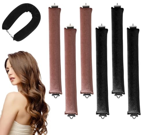 6 Stück Jumbo Lockenstab Ohne Hitze, Hitzefreie Lockenwickler, Lockenwickler Über Nacht mit Haken, Weich Samt Overnight Blowout Lockenstäbe, lockenwickler Heatless Curls für Alle Haartypen