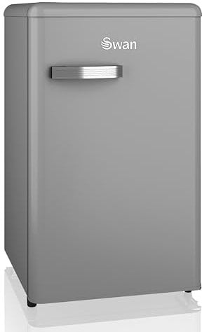 Swan SR11035GRNE Retro Under Counter Fridge with 77L Fridge Capacity, 13L Freezer Capacity, 1 Glass Shelf, 3 Door Shelves, 1 Salad Drawer, E Energy Rated, Grey