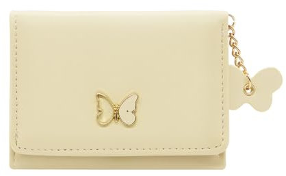 YAMEIZE Portefeuille Femmes Petit Mignon en Cuir Porte Cartes Portefeuilles Slim Pendentif Papillon à Trois Volets Poche à Monnaie pour Filles