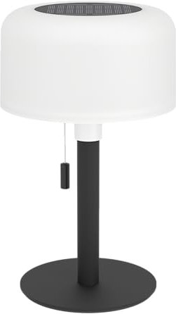 Eglo Montapalma-L, lámpara solar de mesa para exteriores, batería regulable, con interruptor de cadena, inalámbrica, acero negro, plástico en blanco, blanco cálido, RGB, IP54