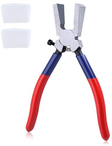 GOLD DEER 6 Inch Glass Pliers with Rubber Tips Flat Jaw Key Fob Pliers Stained Glass Tools Mosaics Breaking Tool with Adjustable Screw for Key Fob Hardware Install and Stained Glass Work