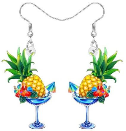 LONYOO Acryl Margarita Glas Ananas Ohrringe Dangle tropische Frucht Schmuck Sommer Hawaiianische Ananas Geschenke für Damen Frauen Mädchen Mama Cocktail Liebhaber