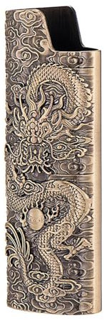 Étui à briquet vintage pour briquet BIC J6, motif dragon en métal, cadeau (bronze)