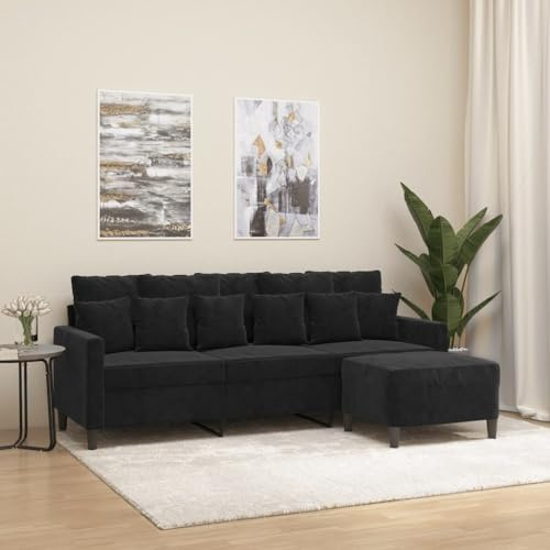 MOBCANT 3-Sitzer-Sofa mit Hocker Schwarz 180 cm Samt Schlafsofa Couch Polstergarnitur Schlafcouch für Hotel Wohnung Wohnzimmer Empfangsraum