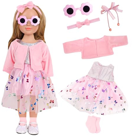 Puppenkleidung für Baby Puppen,Baby Kleidung 36cm-43cm Kleidung Outfits für Baby Puppen Kleidung,Baby Newborn Kleid Zubehör mit Schmetterling Stirnband,Puppenkleider Set Puppenzubehör-(Keine Puppe)