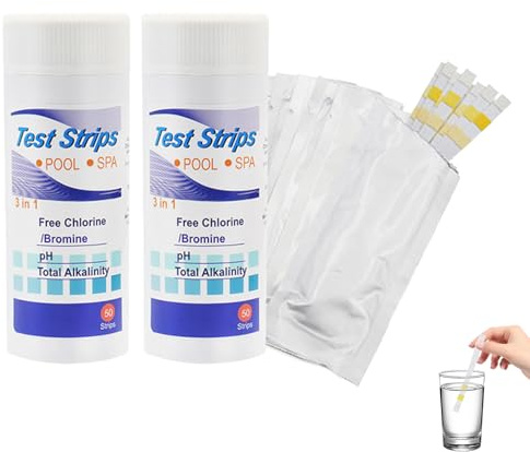 100 Pcs 3 in 1 Hot Tub Test Strips, Pool and Spa Test Strips, Measures pH Total Alkalinity Free Chlorine & Bromine, Accurate Pool Water Testing Kit for Hot Tubs, Swimming Pools, and Spa Maintenance