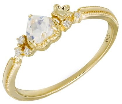 Homxi Damen Verlobungsringe Ring 18 Karat Gold, Herz mit Mondstein und Moissanit, Frauen Verlobung Ring Gold Größe 62 (19.7)