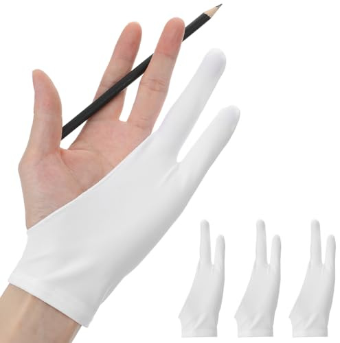 Classicseali 4pcs Artist Glove for Drawing Tablet, Drawing Glove Right Hand,2 Tingers,Nylon Spandex Tablets Gloves, Artist Gloves for Draw Tablet, Suitable for Drawings Tablets, Paper Sketch,White