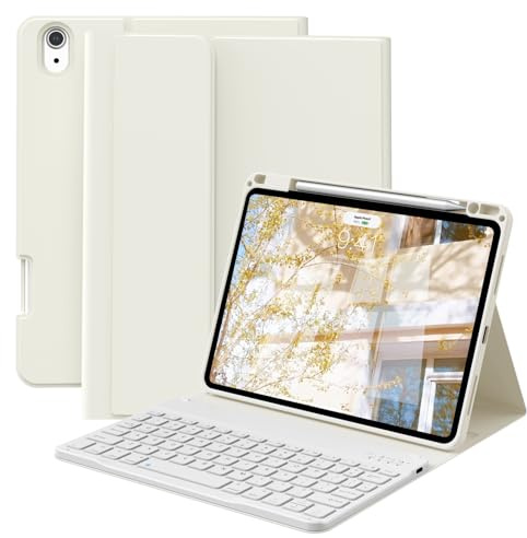GKABXY Case with Keyboard for iPad Air 11 inch M4/M3/M2 (2026/2025/2024), iPad Air 5th/4th Generation 10.9 inch with Pencil Holder, Magnetically Detachable Folio Keyboard case, UK Layout, Cream White