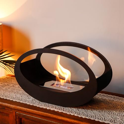 JHY DESIGN 40cm L Tisch-Kamin Feuerschale Tischlampe Windlichter aus Metall und Glas