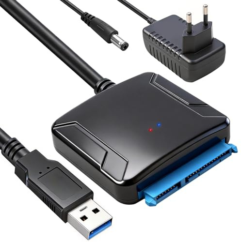 SATA USB Adapter USB 3.0 auf SATA Konverter Kabel für 2,5/3,5 Zoll SSD HDD | Festplatten Adapter zur Datensicherung mit 12V 2A Netzteil Unterstützung UASP High Speed Datenübertragung für PC Laptop