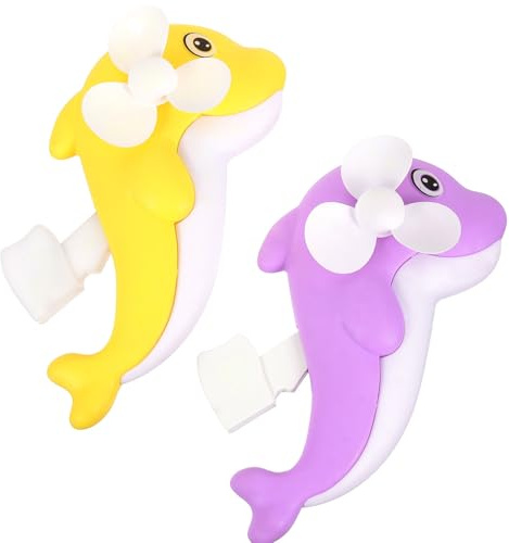 Angoily Mini Ventilador de Juguete Forma de Delfín para Decoración Verano, Portátil y Ligero, Adecuado Actividades al Aire Libre y Viajes, Pack de 2 Piezas Color Aleatorio