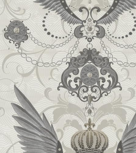 Harald Glööckler Designer Barock Vliestapete 54456 - Adlerschwingen - Weiß/Grau/Silber