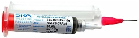 SRA Low Temperature Solder Paste T3-15g 5cc Syringe with Tip and Plunger - Low Melting Point, No Clean