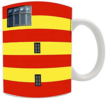 WB wohn trends Tasse mit rundum Motiv: Leuchtturm Pilsum ~ Farbe: weiß ~ Kaffee-Becher mit Motiv