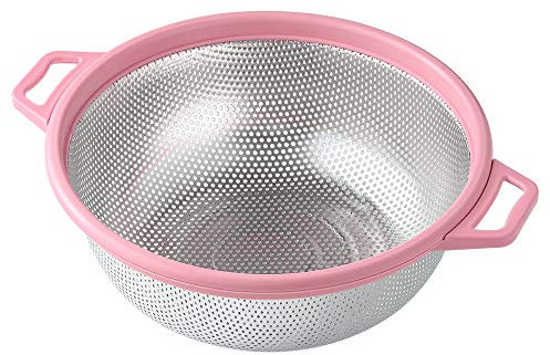 HiramWare Stainless Steel Colander with Handle and Legs, Large Metal Green Strainer for Pasta, Spaghetti, Berry, Veggies, Fruits, Noodles, Salads, 5-Quart 10.5” Kitchen Mesh Colander, Dishwasher Safe